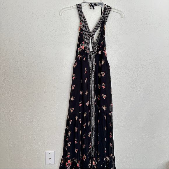 Anthropologie V Neck Floral Sleeveless Black Maxi Dress Small - Picture 3 of 9